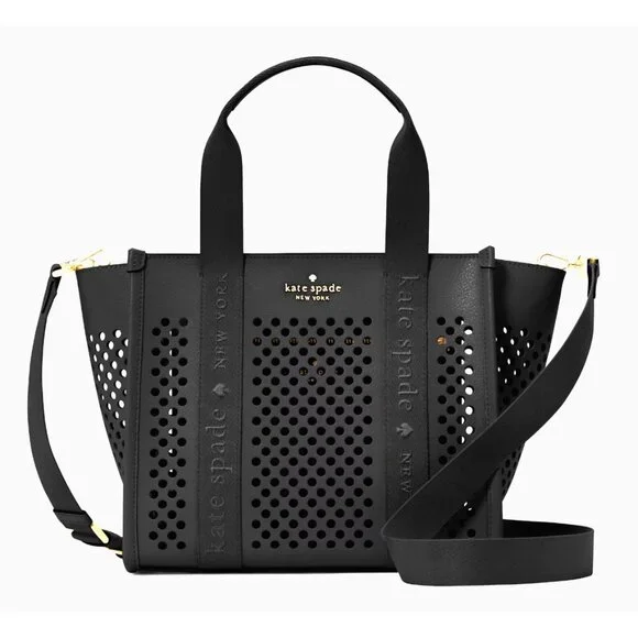 New Kate Spade Kip Perforated Leather Small Tote Black - Picture 1 of 5